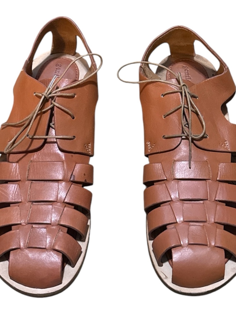 gentle souls Brown Woven Leather Fisherman Sandals